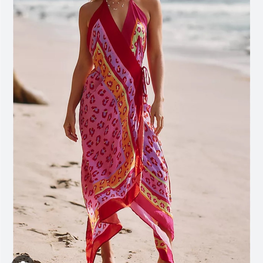 Farm Rio Vibrant Pink and Red Halter Dress